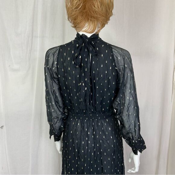 NEW Ba&sh Romy Black Silver Gathered Metallic Fil Coupe’ Maxi Dress 6 - Picture 8 of 16